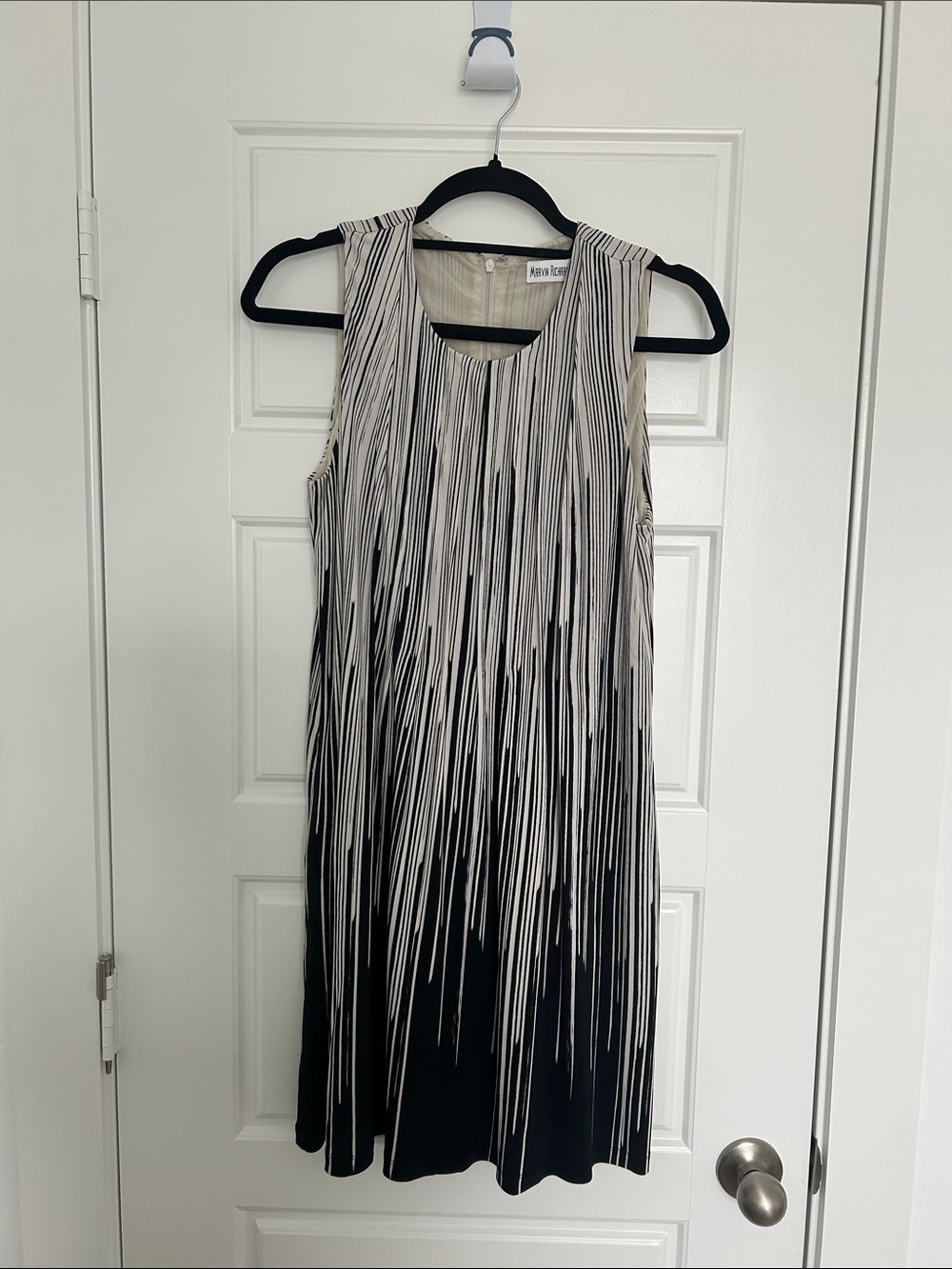 Cream and Black Printed Sleeveless Shift Dress